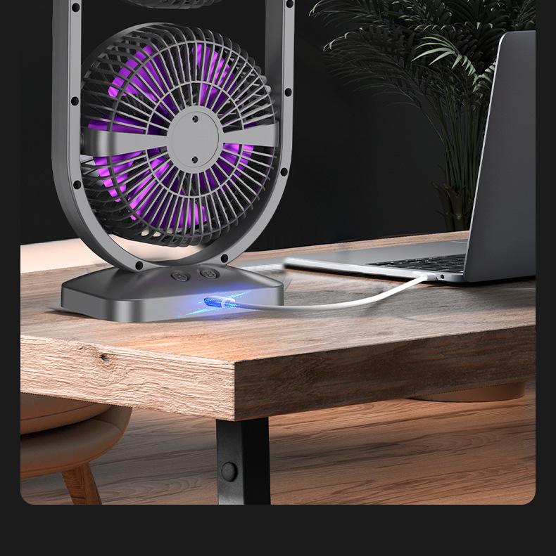 USB Rechargeable Dual-Head Silent Desktop Fan for Home and Office