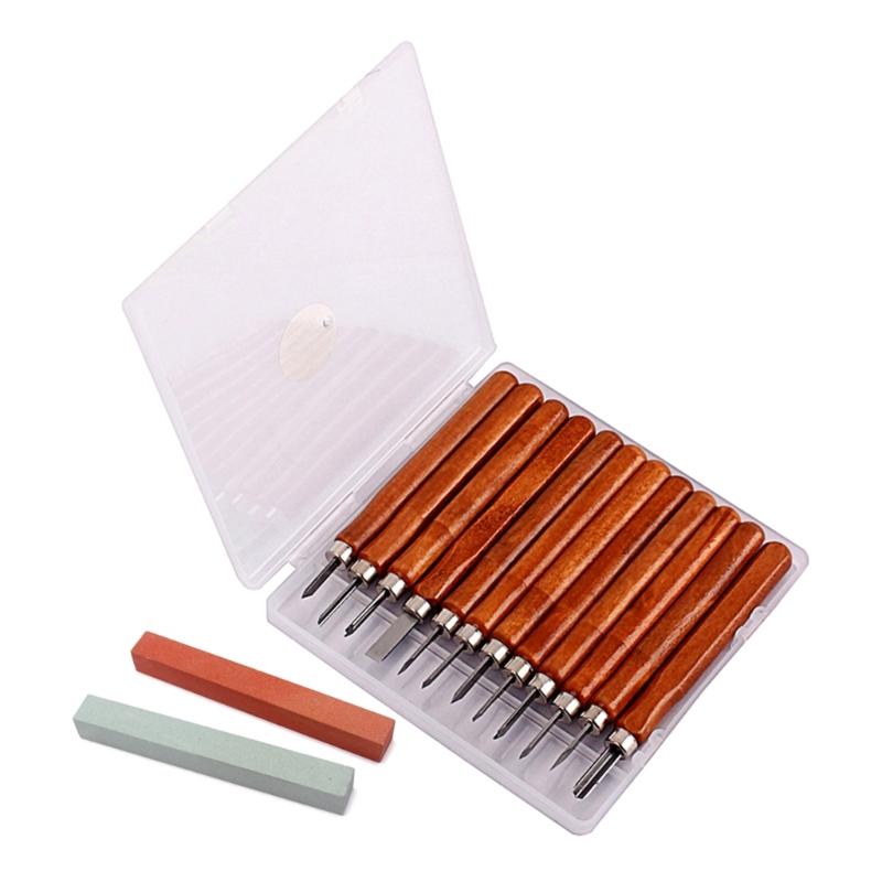 Wood Carving Knife Set 12Pcs Hand Carving Tool Set with Whetstone for DIY Sculpture Carpenter Experts and Beginners