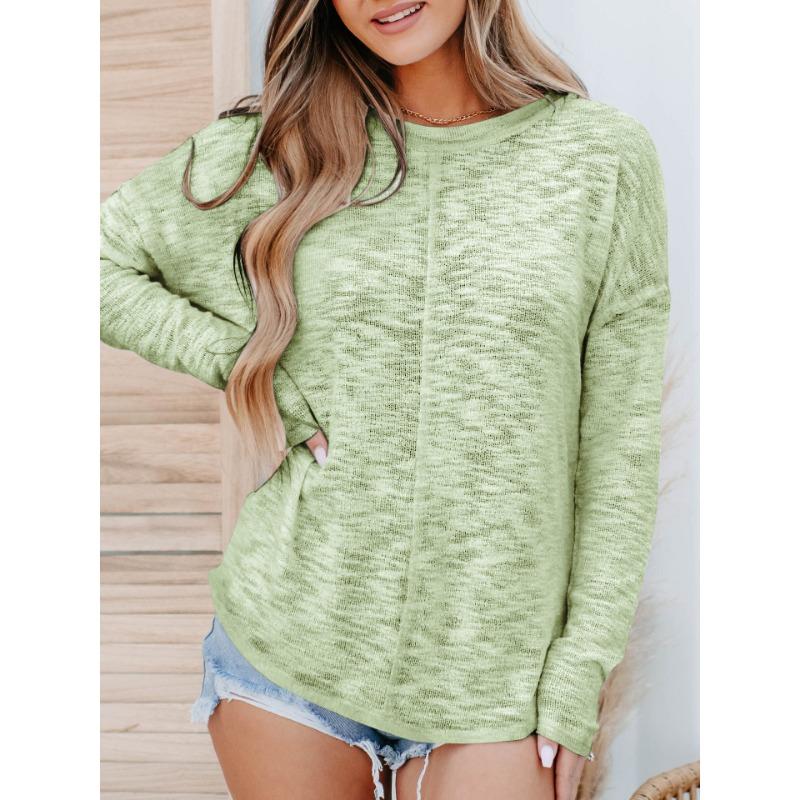Women S Long Sleeve Casual Solid Color T Shirt Loose Fit Top