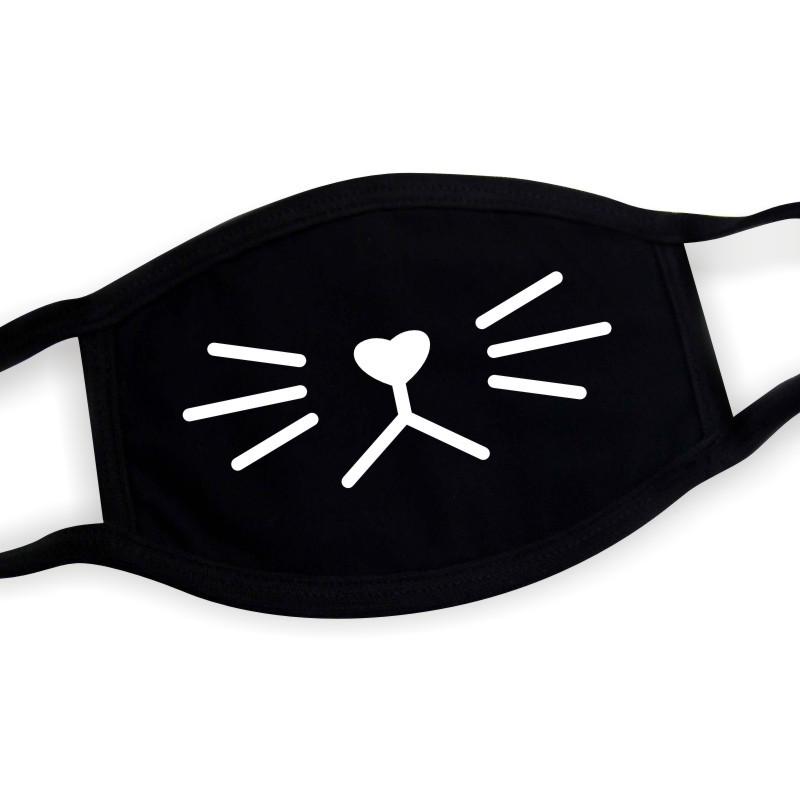 Black Cotton Mask Unisex Winter Warm Thickening Half Face Mouth Mask Cotton Cartoon Pattern Anti-Dust Anti-Respirator Mask