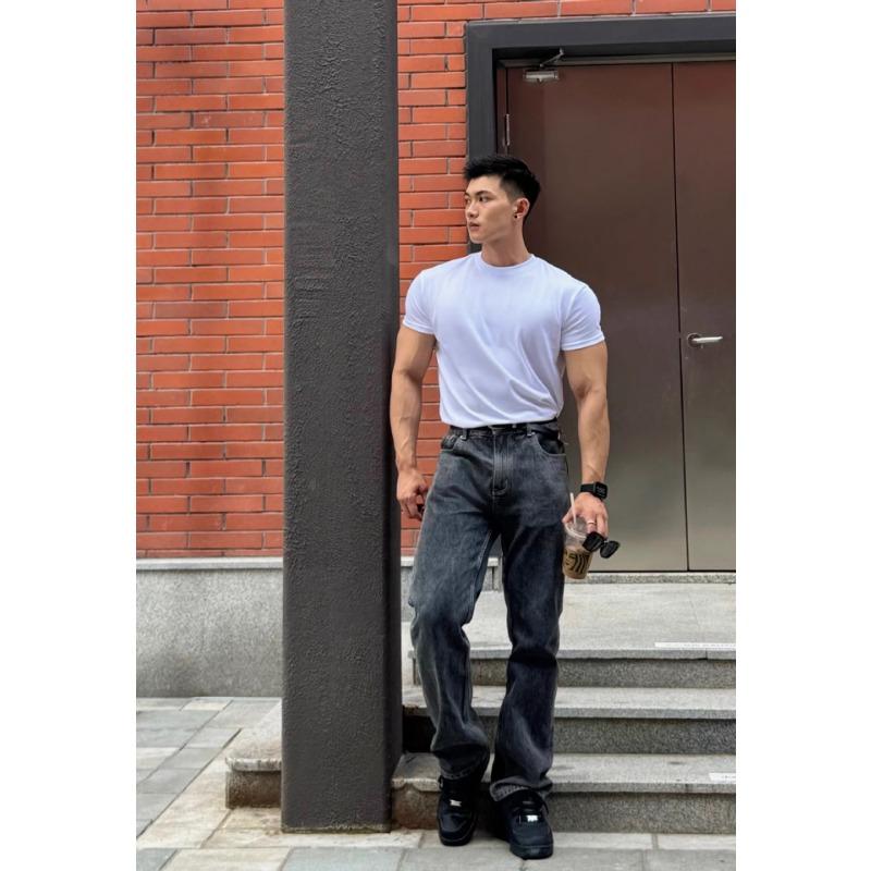 Mens Solid Color American Style Casual Fitness Quick Dry Short Sleeve Base T Shirt