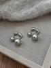 High-end silver-gray pearl front and rear niche earrings autumn and winter women's earrings new explosion