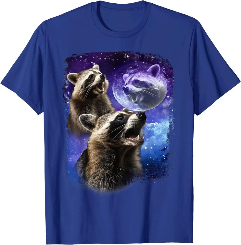 Funny 3 Racoon Moon Howling Raccoon Head Funny for Men Women Kid T-Shirt Casual Cotton Daily Four Seasons Tees Tshirt Streetwear