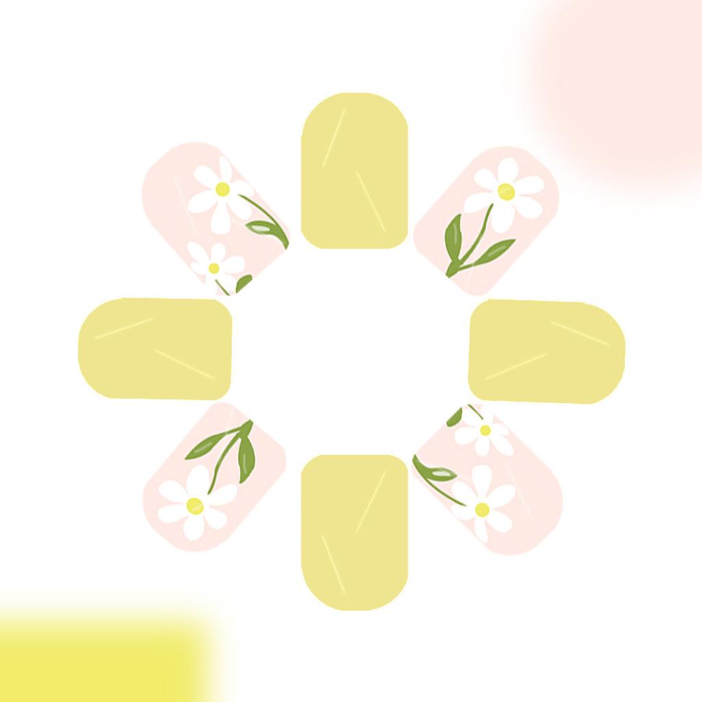 24 Pcs Short Square False Nail Flowers Press On Nail Yellow Acrylic Nail Glossy Full Cover Stick On Nail for Woman