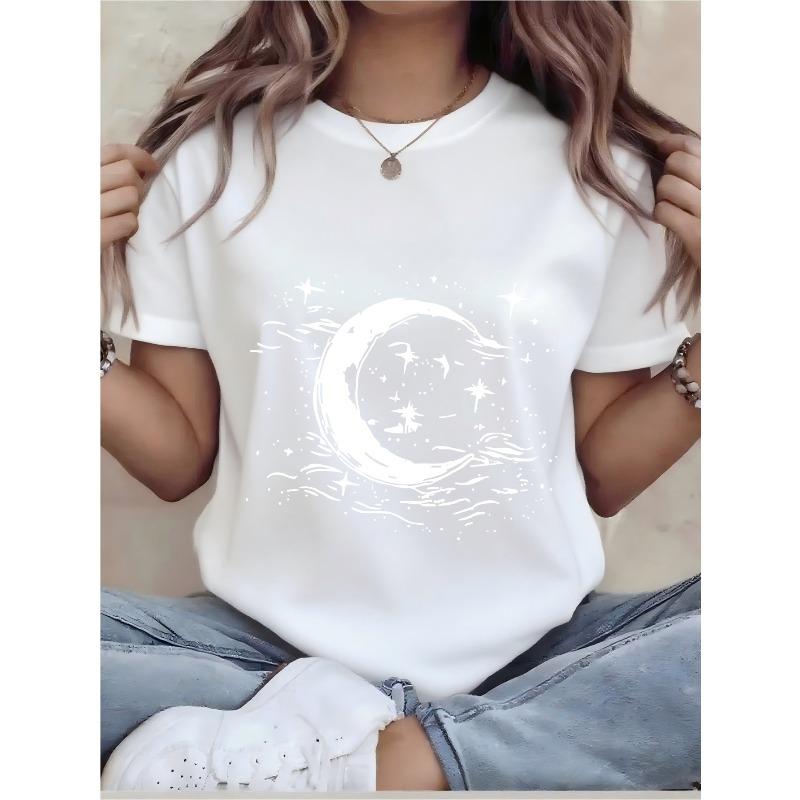 

Plus Size - Plus Size - Oversized T-Shirt - Women S Playful Graphic Tee - Relaxed Short-Sleeve Round-Neck Top, S белый