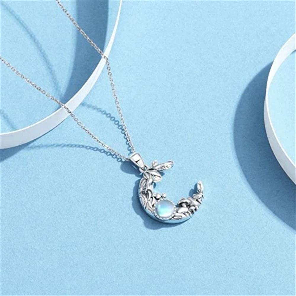 Sött Kvinligt Kristall Vit Månsten Svamp Hänge Halsband Vintage Silverfärg Bröllop För Kvinnor