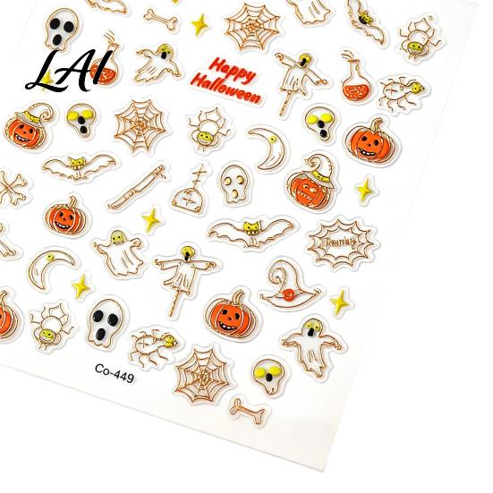 Festive Nail Decorations Halloween Art Stickers Black Cat Ghost Pumpkin Wreath Adhesive Decals Manicure Supplies for Decoration DIY Holiday Party