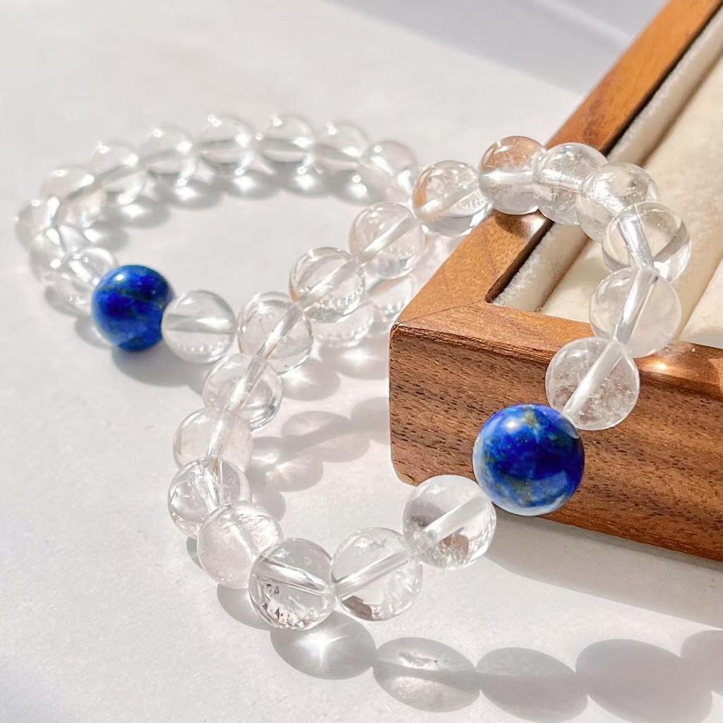 10Mm Natural White Crystal Lapis Lazuli Design Bracelet Bracelet.