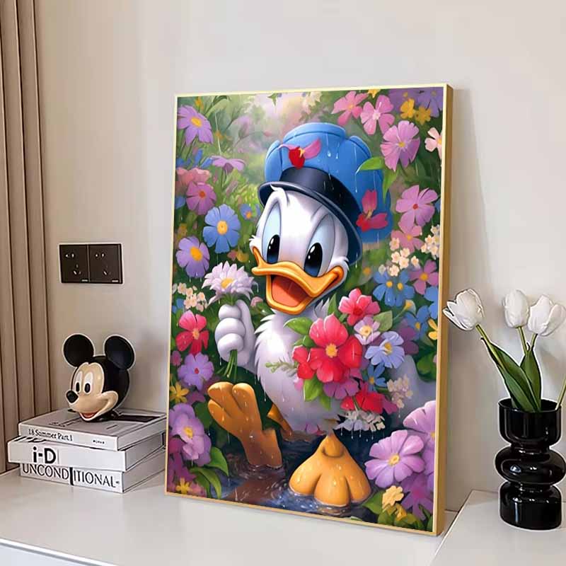 Disney Diamond Painting Donald Duck Spring Flower Sea Theme Art Painting Cartoon Diamond Painting Full Diamond Cross Stitch DIY Gift Home Decoration