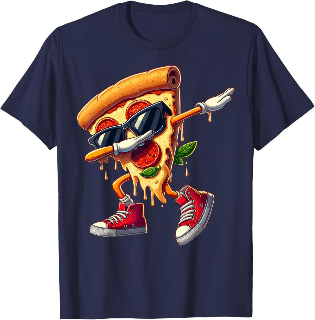 Dabbing Pizza Slice Dancing Foodie Graphic Tee Cool Casual Cotton Short Sleeve T-Shirt for Men