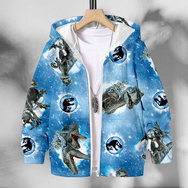 Boys 3D Animal Dinosaur Coat Long Sleeve Fall Winter Active Streetwear Cool Kids 3-12 Years