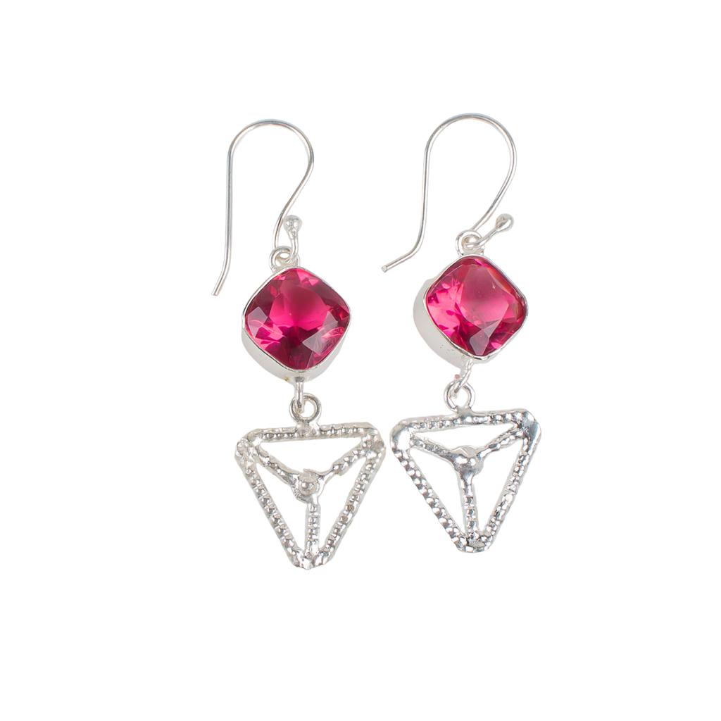 Pink Tourmaline  Gemstone 925 Sterling Silver Jewelry Handcrafted Earrings 2.00" EE-45-17