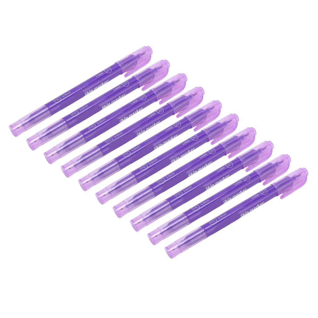 10er Set Lila Stift Hautmarker Augenbrauen Mess-Positionierungsset Doppelkopf-Markierstift mit Lineal für Schönheitssalon