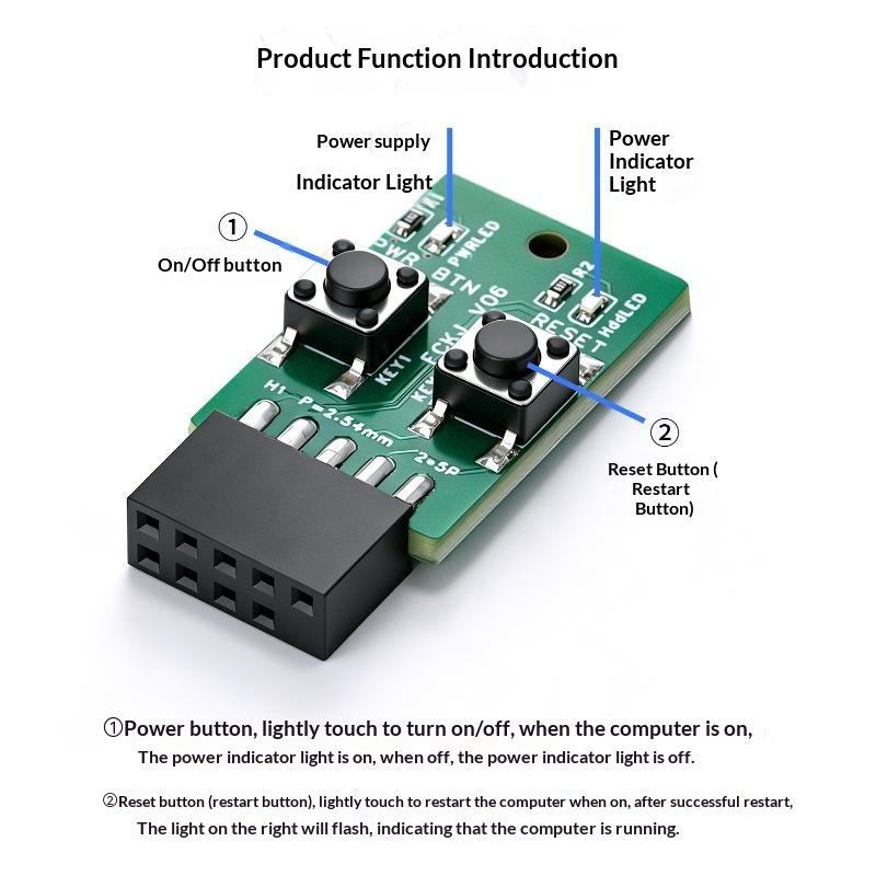 9Pin Desktop PC Power Reset Switch Module LED Indicator Motherboard Header for DIY Build Upgrade