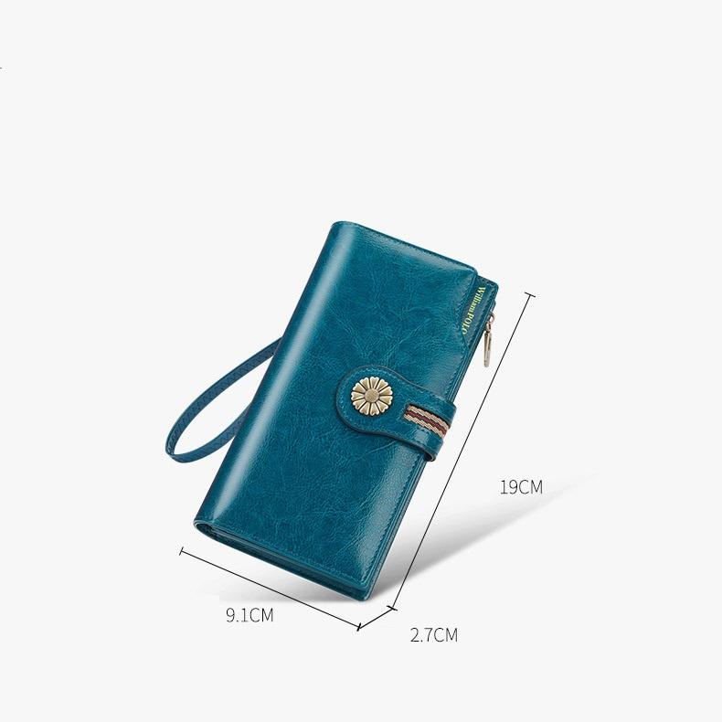 Women's High-end Genuine Leather Wallet Long Cowhide Wallet Anti-theft Brush Retro Wallet