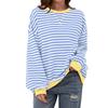 Loose Striped Long Sleeved Round Neck Women's T-shirt