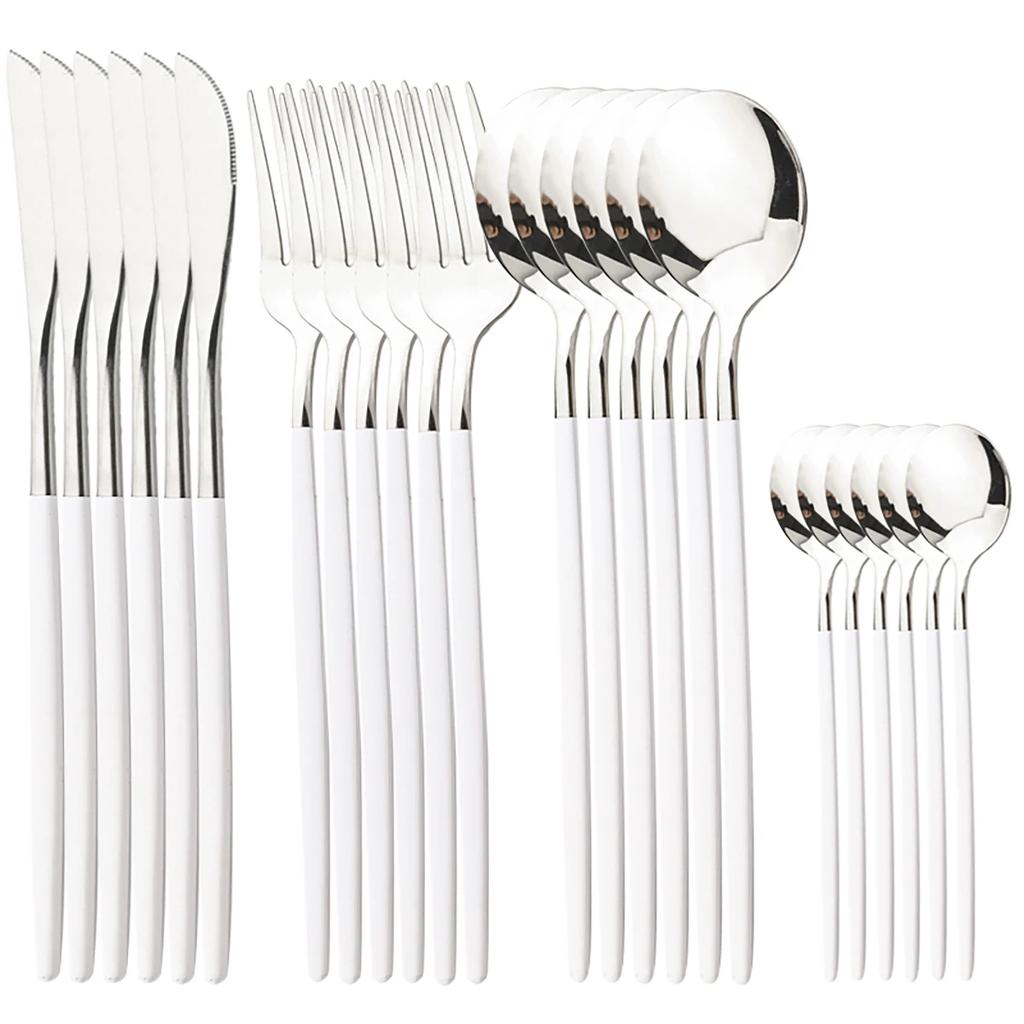 24pcs Flatware Set Stainless Steel Luxe Golden Cutlery Set Mirror Polished, Dishwasher Safe, Includes Knives Forks & Spoons