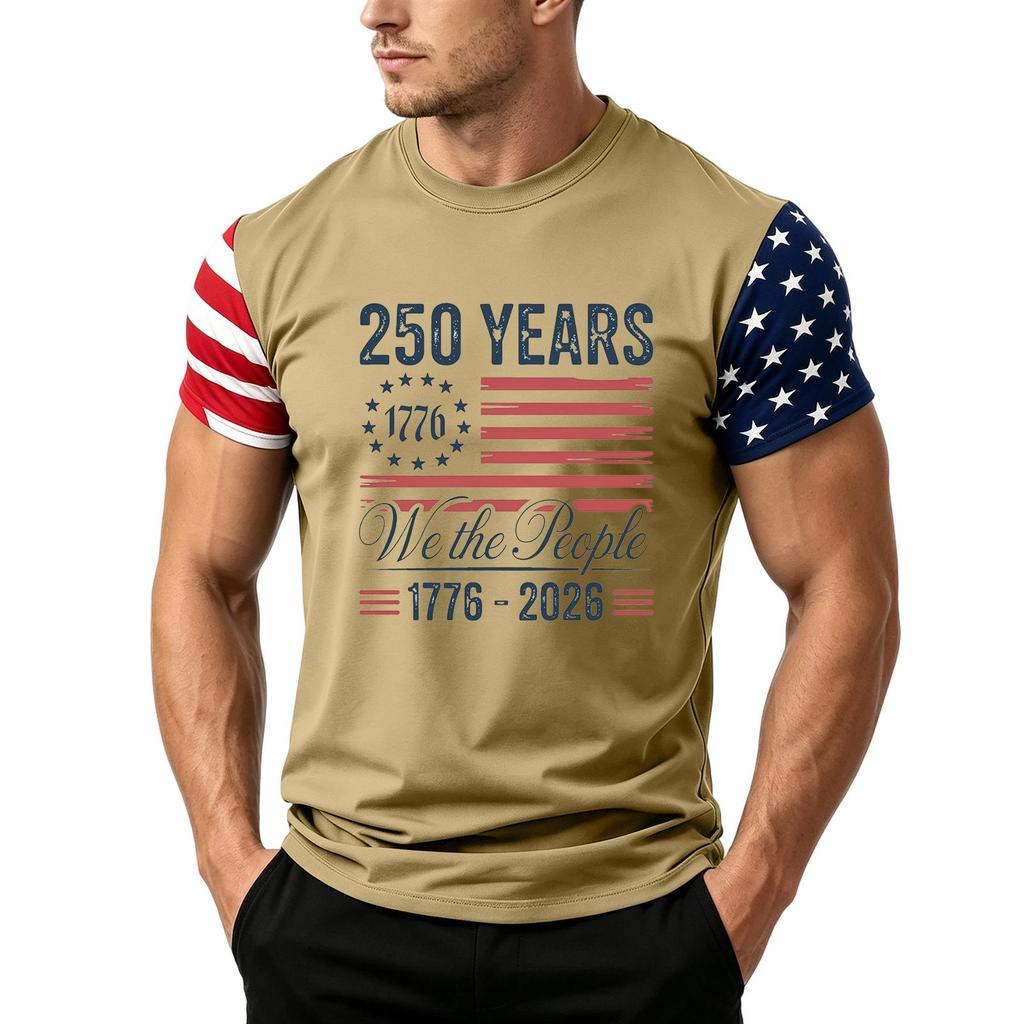 Men's Independence Day Flag Print Short Sleeve T-Shirt, Loose Casual Daily Summer Tops