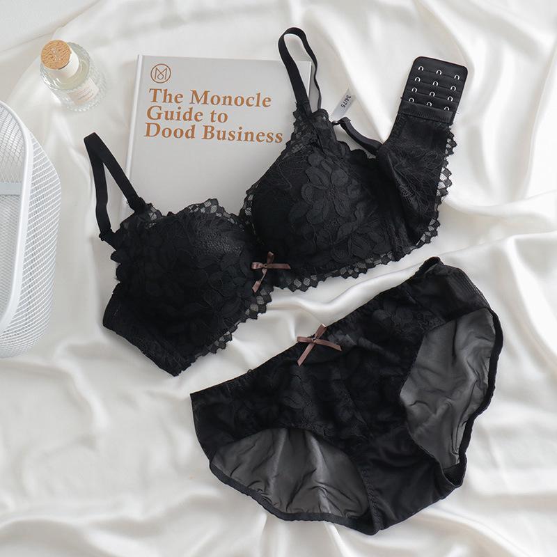 Lace Lingerie Set: Push-up, Wire-Free, Adjustable Support Bra for Small Busts.
