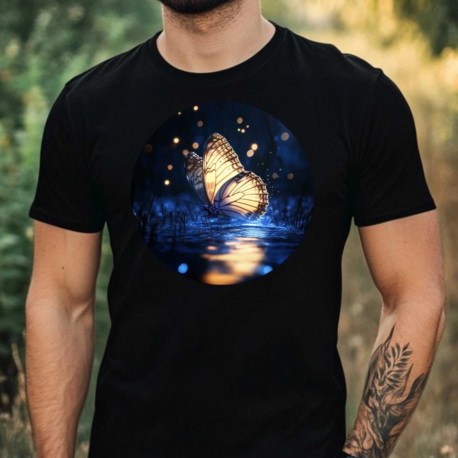 T-Shirt Herren Schmetterling im Mondlicht Motiv Baumwolle Größe XS bis 5XL XS