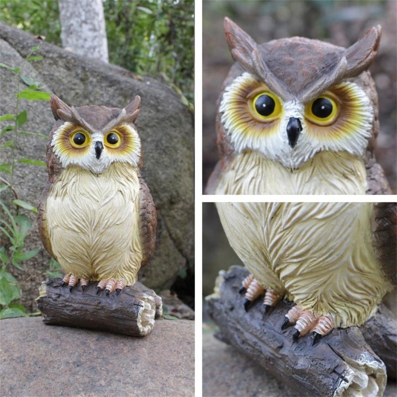Waterproof Cute Miniatures Garden Display Ornament Desktop Figurines Decor Resin Fake Owl Sculpture for Courtyard Patios