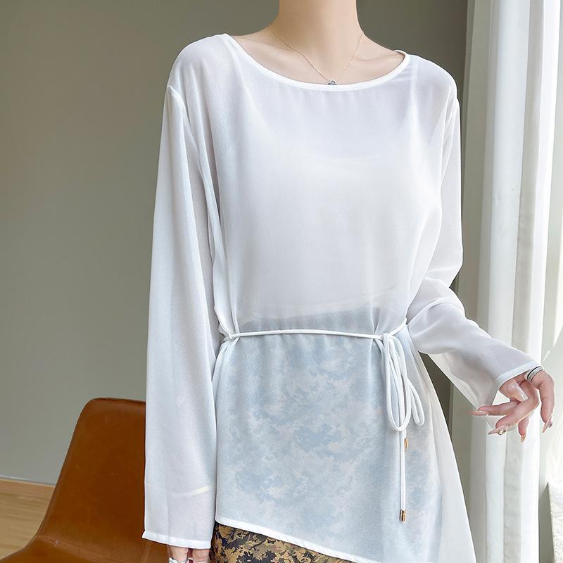 Summer New Irregular Sun Protection Clothes Stacked Lightweight Breathable All-match Slimming Long-sleeved Loose Blouse Top