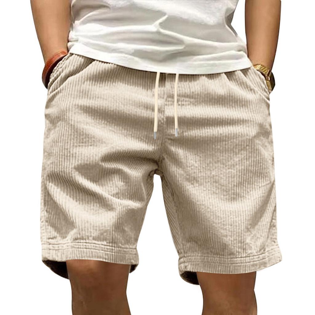 Men's Summer Corduroy Shorts Men's Elastic Waist  Sporty Loose Casual Five Point Pants