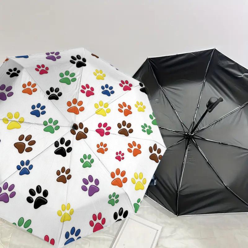 1pc Paw Prints Pet Lover Automatic Folding Umbrella, Heavy Duty 8 Rib Iron Frame,  Suitable for Travel, Daily Use, Birthday, Decor Gift m0104009
