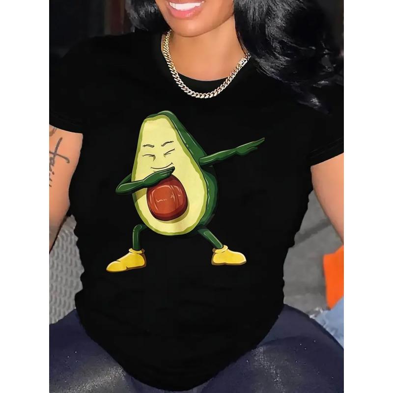 One-Piece Fun Cartoon Avocado Print T-Shirt | Comfortable, All-Season, Breathable, Sweat-Absorbent, Lightweight, Soft, Ideal For Sports And Casual Wea