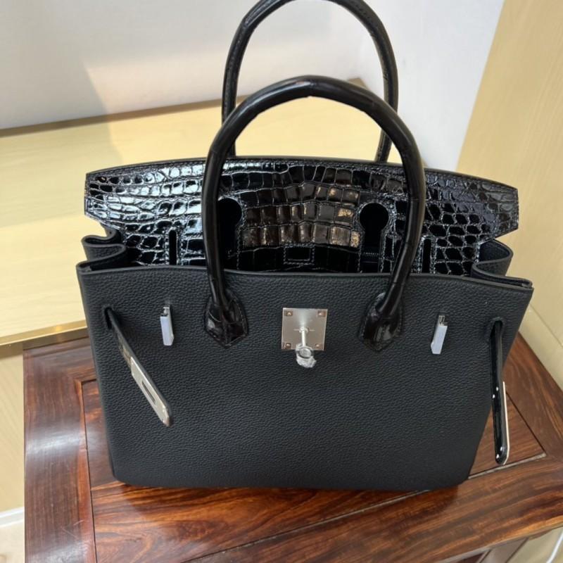 Yi Jinyuan 2023 Silver Button Alligator Pattern Stitching Cowhide Platinum Women's Handbag Gold Lady Bag