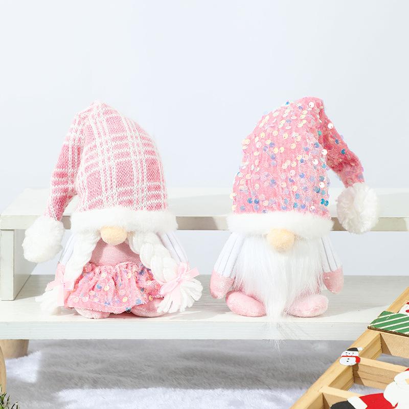 Christmas Gnome Plush Decorations,Elf Dwarf Gnomes Doll Pink Sequin Hat Design For Home Christmas Table Decorations