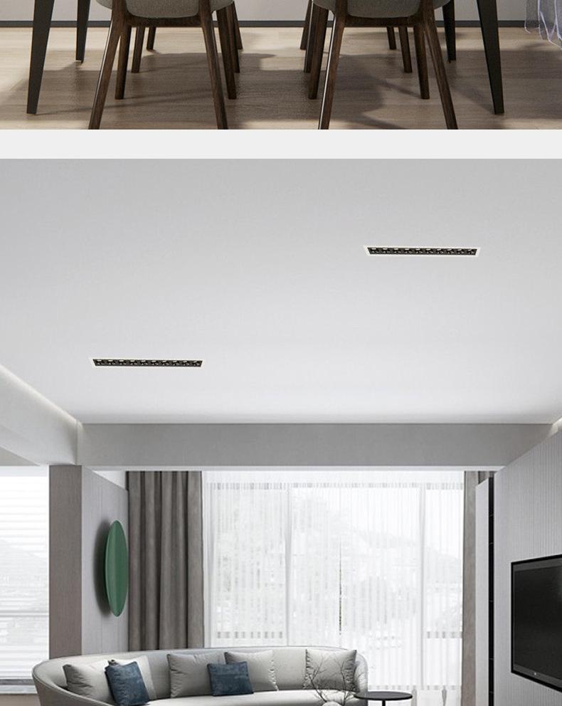 Embedded LED Linear Grille Light: Anti-Glare Rectangular Lamp for Living Room
