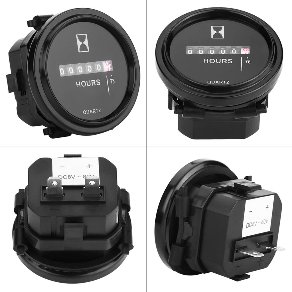 DC 8‑80V Round Mechanical Hour Meter Gauge Timer Hourmeter for Car Truck Boat Engine