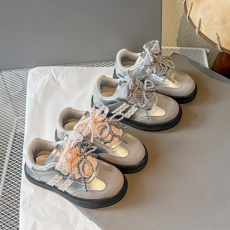 Spring 2025 New Classmates Girls Casual Shoes Korean Version Fashion Lace Bow Children's Moral Training Shoes