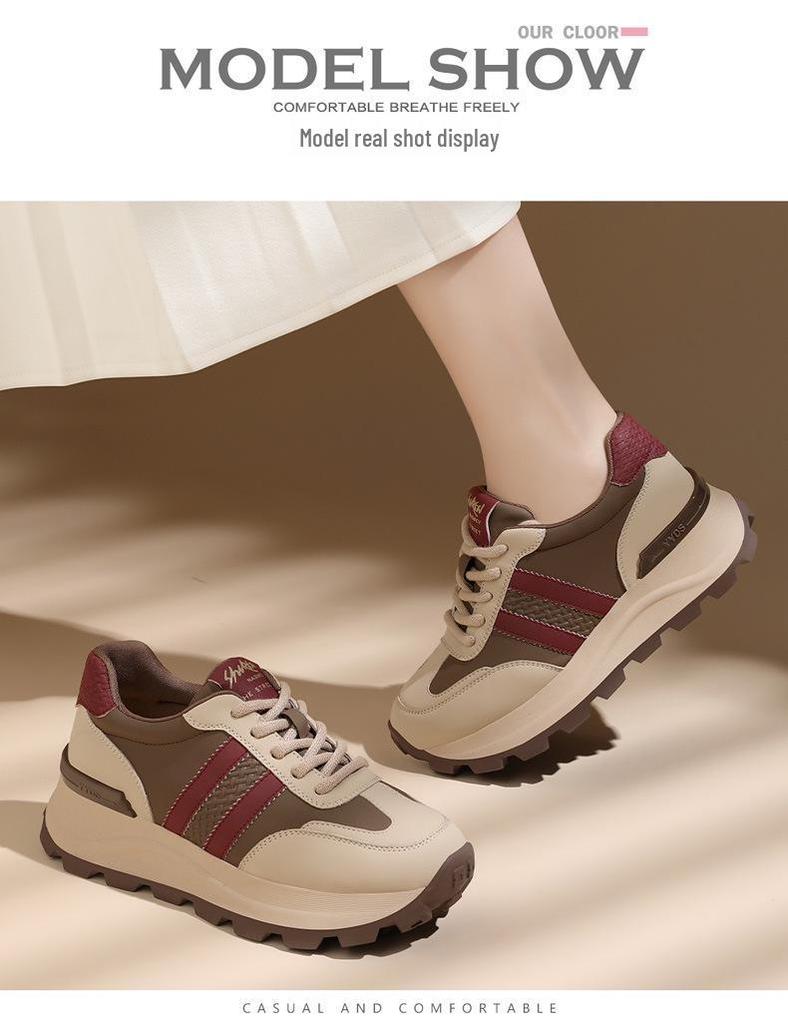 Golden Rabbit Women's Genuine Leather Height-Boosting Casual Sneakers 2024 - Breathable, Versatile Soft Sole Sports Shoes.