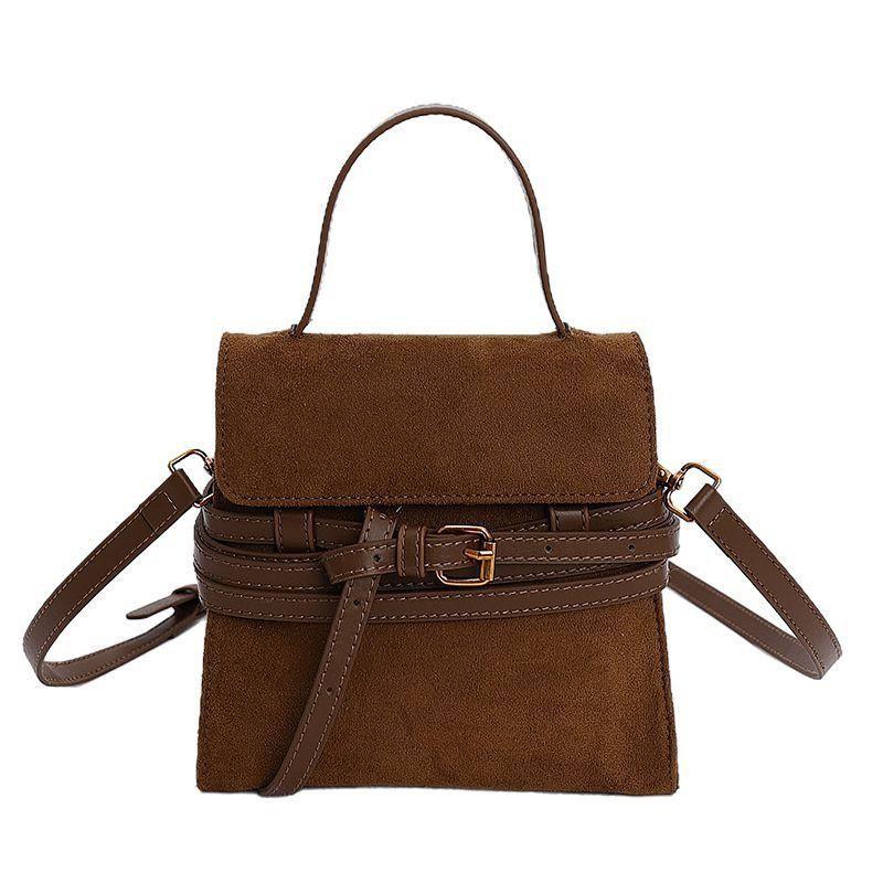 Vintage Suede-Like PU Mini Shoulder Bag Women Compact Square Crossbody With Magnetic Adjustable Strap
