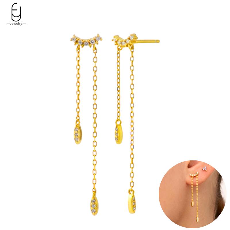 925 Silver Needle Vintage Gold Earrings Luxury Long Chain Tassel Crystal Hoop Earrings for Women Party Trend Jewelry