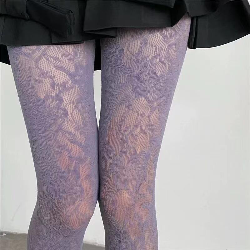 White Socks Women Sexy Fishnet Stockings Femme Summer Thin Flower Mesh Pantyhose Elastic Slimming High Waist Hollow Out Tights