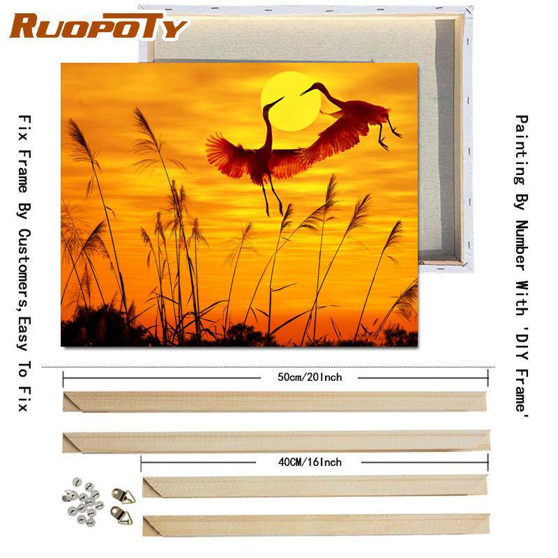 RUOPOTY Oil Painting By Numbers Seaside Landscape Wall Art Unique Gift Hand Painted Picture By Numbers Sunset For Living Room