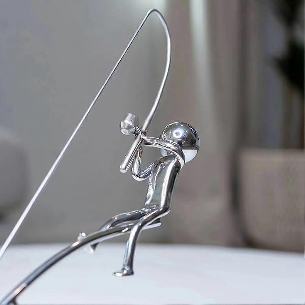 Kinetische Fischer-Balance-Skulptur - Schreibtisch-Dekoration für Zuhause und Büro, Stressabbau-Geschenk für Männer, für Angler und Angelfreunde