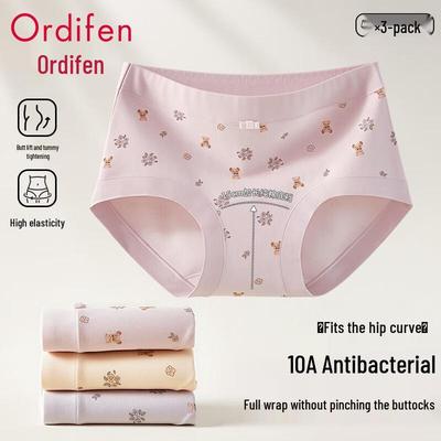 Audiffren Damen 100% Baumwolle Zwickel Antibakterieller Bedruckter Slip (3 Pack)