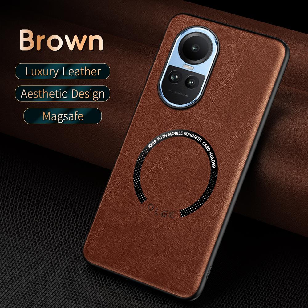 For OPPO Reno 10 10 Pro Fine Hole PU Cow Pattern Leather Outer Magnetic Ring Soft Edge Anti-Drop Anti-Fingerprint Phone Case