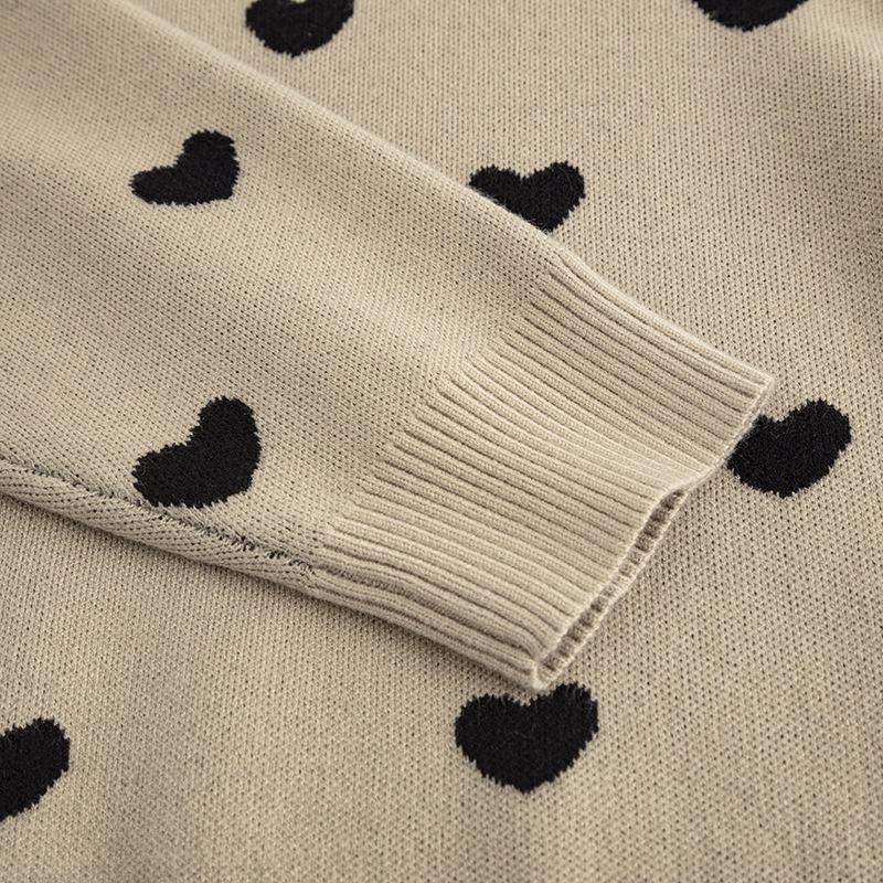 Girls' Heart Design Round Neck Long Sleeve Sweater - Korean Style Spring/Autumn Knitwear