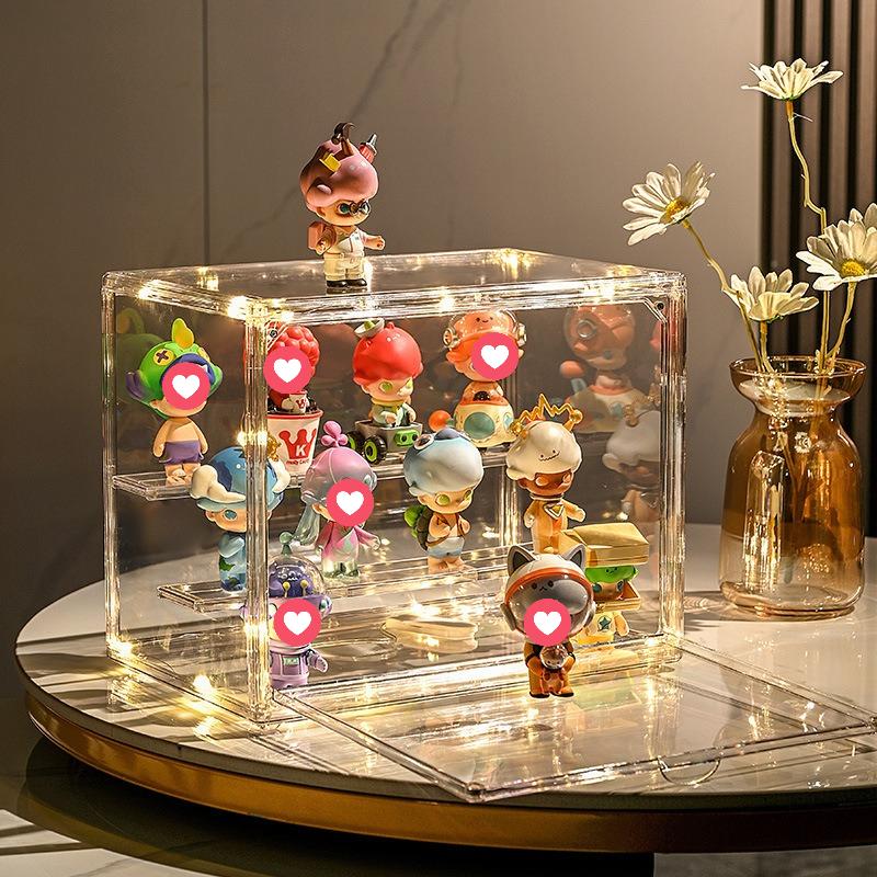 Clear Acrylic Display Case with Foldable Lid 3-Layer Display Rack Showcase Box Collectible Dustproof Protection for Dolls Models