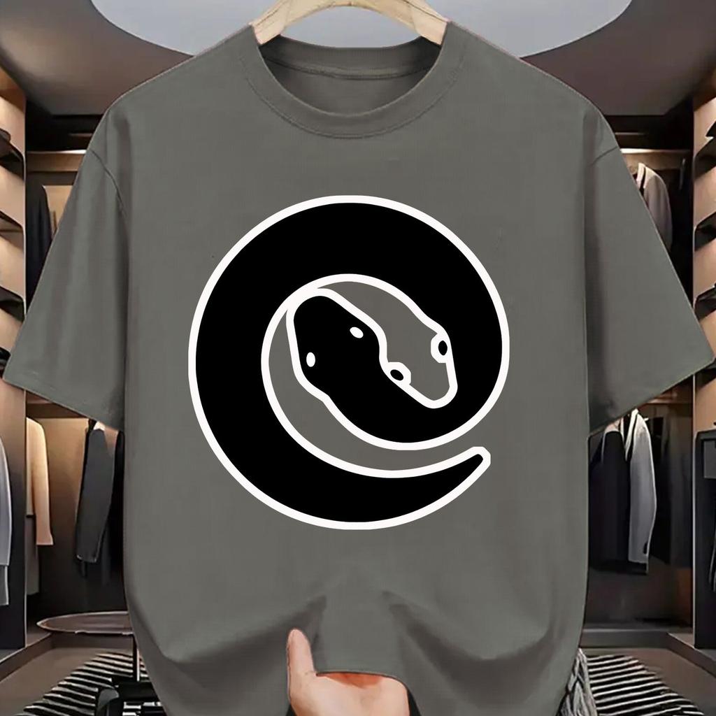 Yin Yang Snake Graphic Tee Men Casual Short Sleeve ONeck Print TShirt Summer Breathable Top