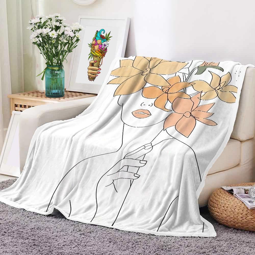 Mondrian Art Digital-printed Polyester Bedroom Velvet Flannel Soft Sofa Cover Blanket Fleece Soft Sofa Cover Blankets for Beds