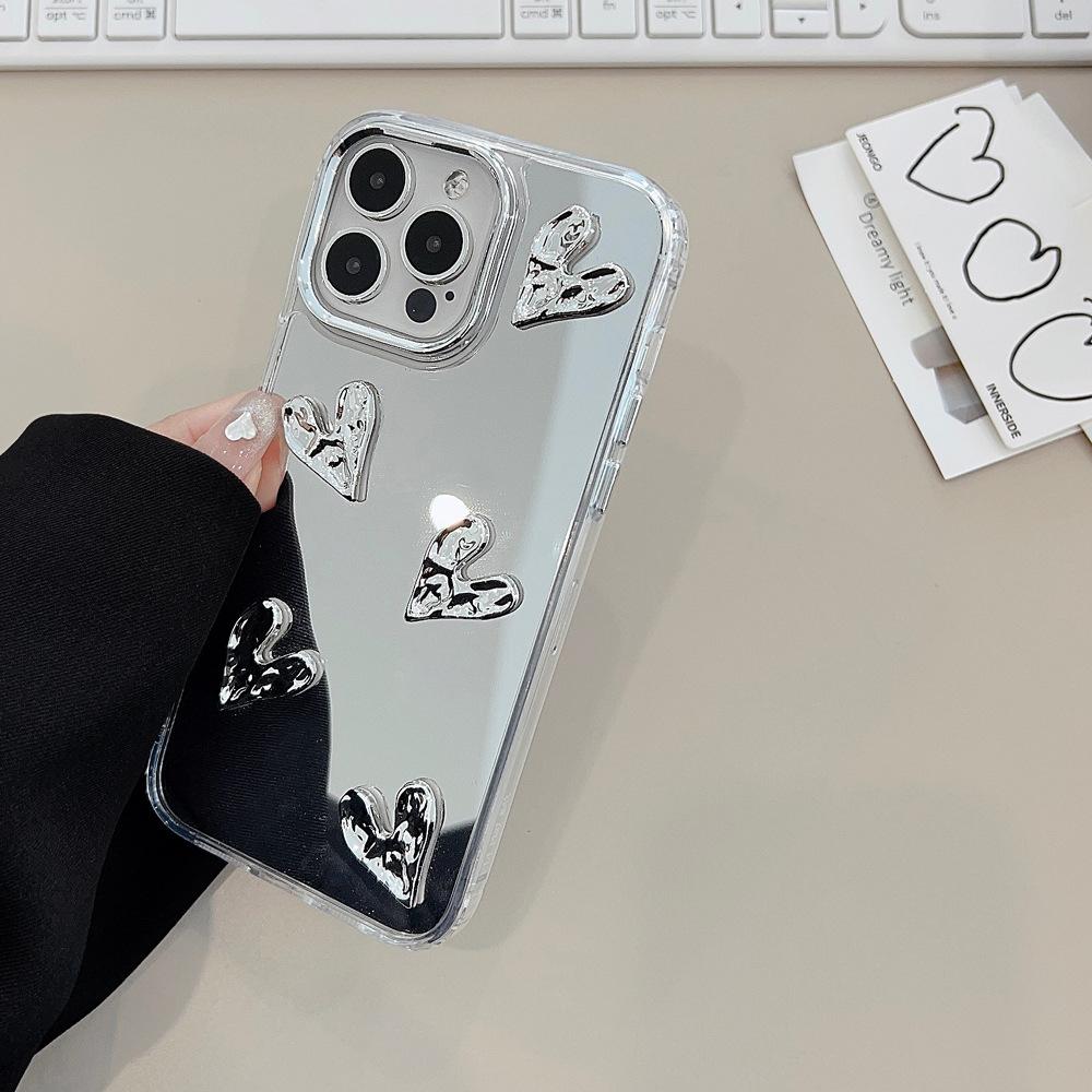 Advanced Three Dimensional Electroplating Heart 17 Suitable for 16 Apple 15 ProMax Mobile Phone Case Mirror IPhone 12 Hard 14