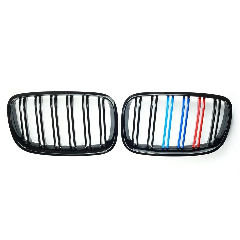 A Pair Gloss Black M Color Double Slat Kidney Grille Front Bumper Grill For BMW E70 E71 E72 X5 X6 2007-2014 Racing Grills