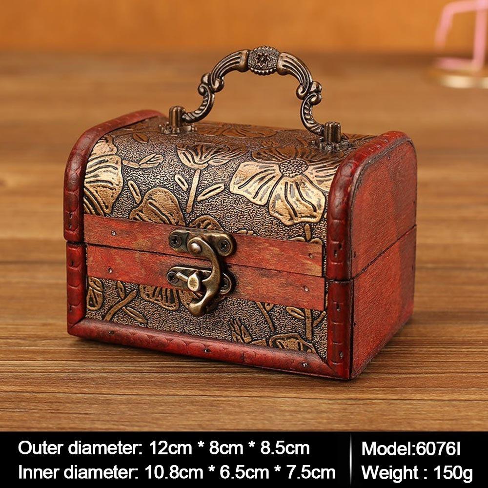 Vintage Treasure Chest Mini Trinket Box Portable Wooden Jewelry Box Cosmetics Organizer