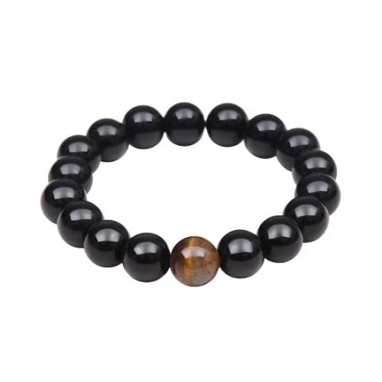 

[Bel cuore] Bracelet with Onyx and Tiger Eye Beads, Simple, Stylish, Popular Power Stones (10mm)